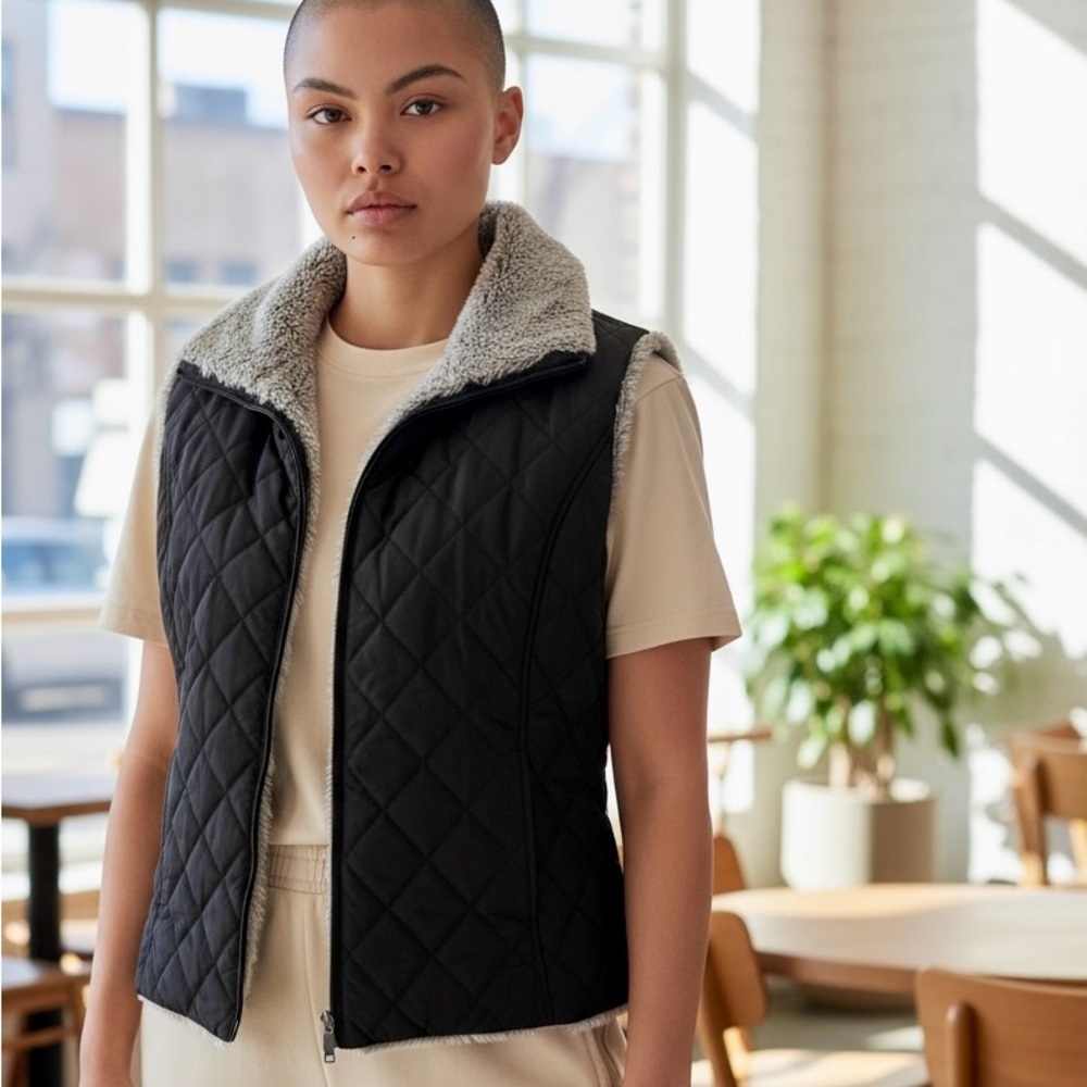 Weatherproof Reversible Quilted Vest with Faux Fur Trim‎ Woman's XL - Picture 2 of 13